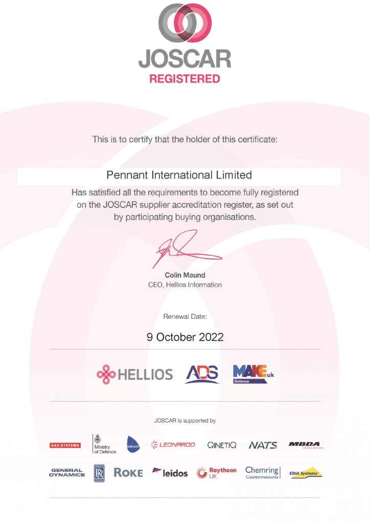 SUCCESSFUL JOSCAR RENEWAL 2 JOSCAR Certificate Pennant International Limited 2022 724x1024 1 1
