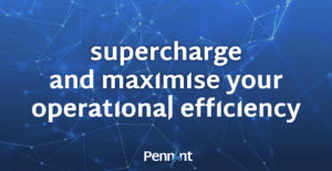 Maximise your operational efficiency 1 Blue Banner Graphic with the words supercharge and maximise operational efficiency