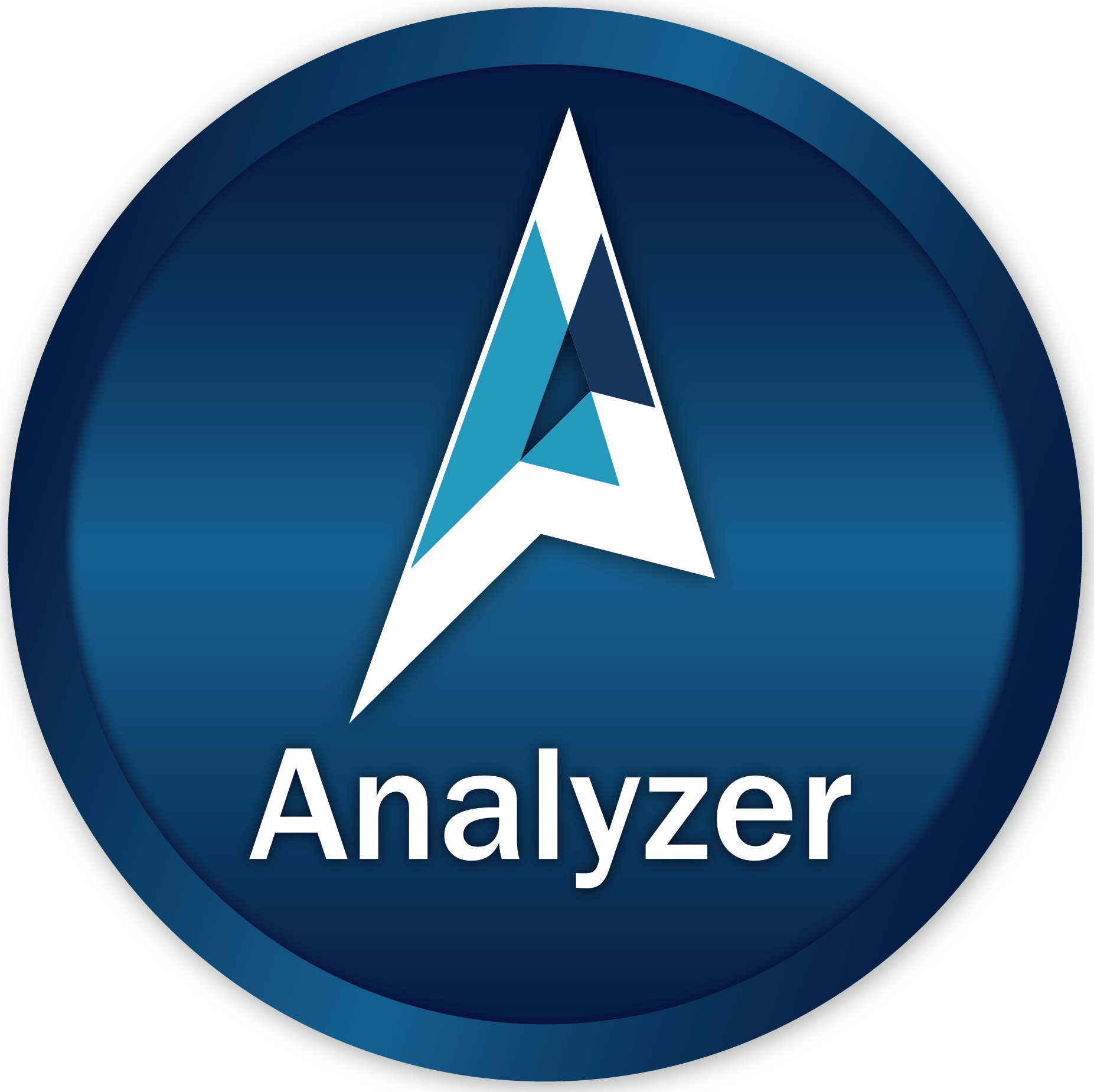 A blue circular logo with the white text “Analyzer” and an orange upward arrow. The logo has a glossy appearance due to a gradient effect. The text “R4i” is bold and capitalized, and an orange arrow points upwards to the right of the text. Overall, the design suggests technology or innovation.