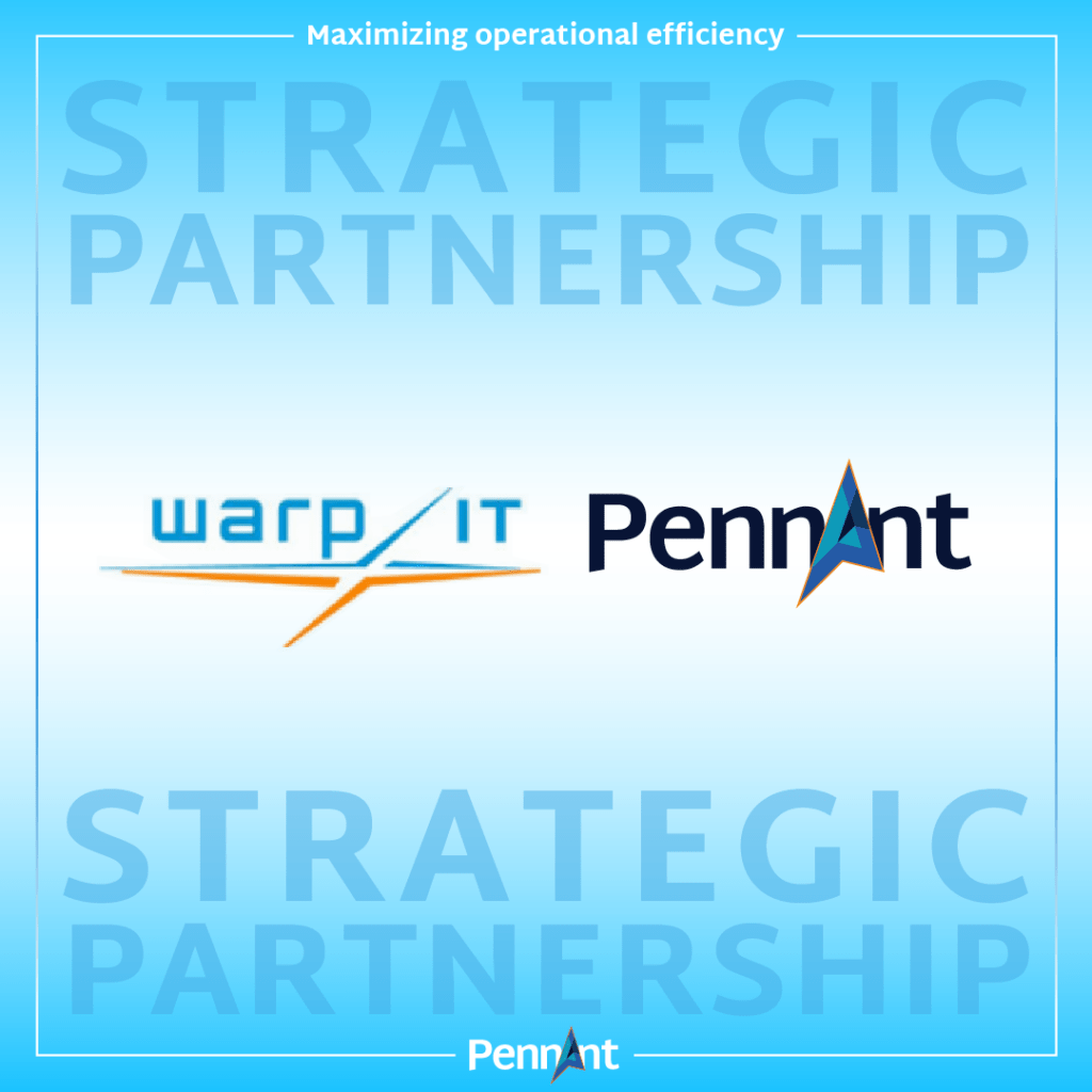 New Strategic Partnership with Warp IT AG 35 A square graphic of the WARP-IT and Pennant logos side by side on a blue to white background.