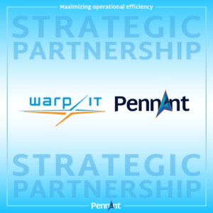 New Strategic Partnership with Warp IT AG 3 A square graphic of the WARP-IT and Pennant logos side by side on a blue to white background.