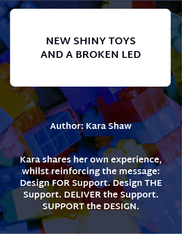 a blue button with the title new shiny toys and a broken LED