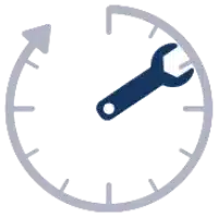 An icon of a clock with a spanner as a hand